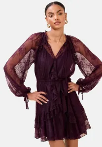 Платье-Мини прямого кроя с v-образным вырезом и оборками. Lipsy, Burgundy Red