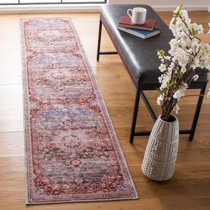 Ковер-дорожка SAFAVIEH, 61 x 275 см, Serapi Collection - светло-голубой и красный, не линяет, можно стирать в машине, противоскользящий, идеален для помещений с высокой проходимостью в гостиной, спальне (SEP550K)