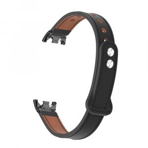 CHENSONG Часы Strap Xiaomi Compatibility Leather, Reverse buckle double nail model - black [with metal link]