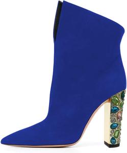 Женские ботильоны FSJ с заостренным носком, высоким каблуком и ремешком на щиколотке, выполненные вручную из замши с кристаллами, на массивном каблуке, удобные, без застежки, праздничные ботильоны, размеры 4-15 US, Blue