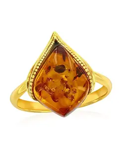 Кольцо из стерлингового серебра с янтарным маркизом, позолоченное Caribbean Treasures, amber