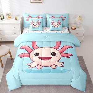 Erosebridal Комплект постельного белья Cute Axolotl с мультяшным дизайном саламандры и морской тематикой для детей, Pink Blue
