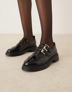 Туфли на плоской подошве Marigold с массивной пряжкой ASOS DESIGN Wide Fit, черные