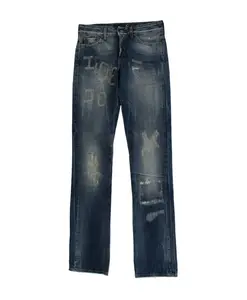 Рваные джинсы прямого кроя синего цвета из хлопка. Roberto Cavalli, синий