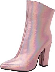 Женские модные ботильоны LAVAEGG, удобные с заостренным носком, высокие каблуки, боковая молния, короткие ботинки с верхом из искусственной кожи, Pink
