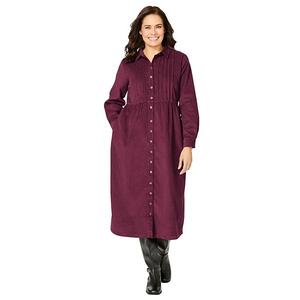 Платье из вельвета на пуговицах plus size petite Woman Within, Deep Claret