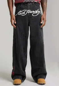 Джинсы свободного кроя с вышитым городским тигром. Ed Hardy, Black
