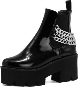 JOEUSTY Женские модные металлические ботильоны на высокой массивной платформе с округлым носком, вестерн-стиль, вечерние короткие ботинки