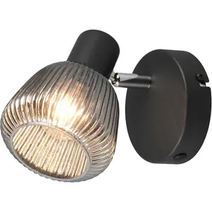 Потолочный светильник TRIO TARIFA, 1 лампа, потолочный или настенный спот, без 1xE14 макс. 10 Вт E14 1 шт. E14 спот с стеклянным абажуром с рифленой поверхностью, световые эффекты, Ø 10 см, высота 17 см Trio Leuchten, Schwarz matt