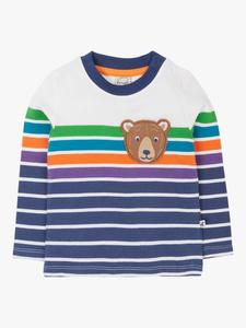 Детский топ с карманом и принтом Cotton Character Frugi, Navy Stripe/Bear