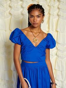 Топ с воланами и V-образным вырезом из хлопковой смеси Sister Jane, Blue