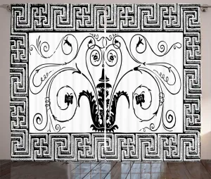 Штора ABAKUHAUS в стиле Абстрактный рустик, с завитками и завитками, для спальни, присборенная тесьма с петлями и крючками, 280 x 225 см, цвет: антрацитовый серый и белый Abakuhaus