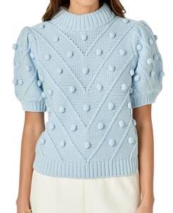 Женский свитер с помпонами и пышными рукавами English Factory, синий