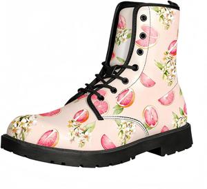 Женские короткие ботинки с принтом на шнуровке, с широким каблуком, боевые ботильоны для девушек и женщин, осенние и зимние, с рисунком роз, черепов, бабочек и мультяшных узоров Maimeili, Pomelo