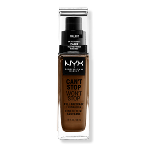 Тональная основа Can't Stop Won't Stop с матовым покрытием, обеспечивающая полное покрытие в течение 24 часов. NYX Professional Makeup, Walnut (deep deep w/ olive undertone)
