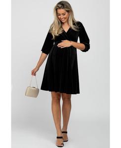 Платье-бэбидолл из зеленого бархата с запахом спереди для беременных Pinkblush, Black