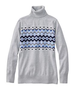 Хлопково-кашемировый свитер, водолазка, интарсия, американский крой, для невысоких женщин.