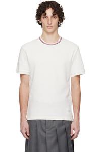 Футболка из хлопка Off-White с вафельными манжетами в рубчик Thom Browne