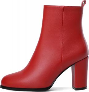 Женские ботильоны Joseywade с объемным каблуком, круглым носком и высоким толстым каблуком, с меховой подкладкой, короткие ботинки с боковой молнией, высота каблука 3,5 дюйма, Matte Red