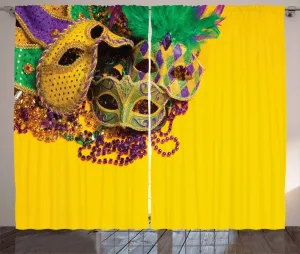 Шторы ABAKUHAUS "Карнавальный деревенский", дизайн "Венецианская маска", универсальные, для гостиной, с петлями и крючками, 280 x 245 см, цвет: желтый, фиолетово-зеленый Abakuhaus