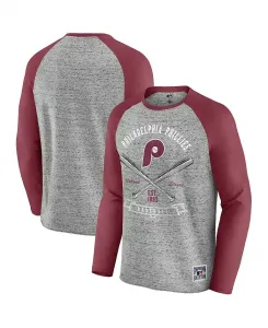 Мужская бейсбольная футболка Philadelphia Phillies с регланными рукавами и рваным краем, длинный рукав, цвет вересковый серый Fanatics