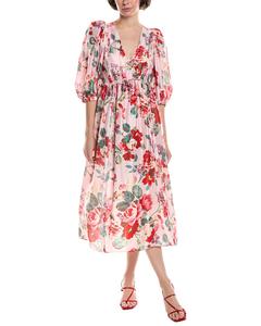 Sea NY Laine Платье миди из шелка с цветочным принтом, розовый