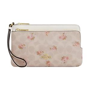 COACH Кошелек Double Zip Canvas с лицевой кожей, маленький, для женщин, цвет Gold & Sand