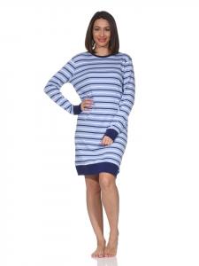 Ночная рубашка из интерлока с длинными рукавами, в полоску, темно-синего цвета NORMANN