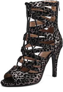 Женские ботильоны SWDZM с открытым носком, на шнуровке, для танцев, латинская и бальная обувь на высоком каблуке с подошвой для улицы, Leopard Black