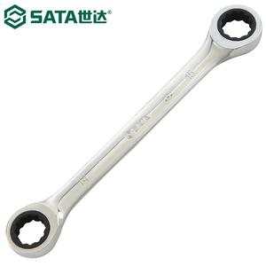 SATA 46204 Ключ с храповым механизмом, двойной сливовый ключ, быстрый ключ с фиксированной головкой, полностью полированный, хром-ванадиевая сталь с высоким крутящим моментом, 14x15 мм