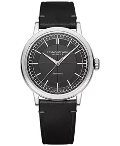 Мужские швейцарские автоматические часы Millesime с черным кожаным ремешком, 40 мм Raymond Weil