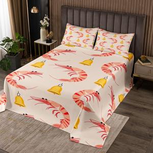 Erosebridal Комплект постельного белья Shrimp Quilt Set Kids с морским принтом, желтый, Yellow,red
