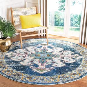 Ковер SAFAVIEH, 92 x 92 см, Madison Collection, круглый, Navy & Grey, дизайн в стиле бохо-шик с медальоном и эффектом потертости, не линяет и прост в уходе, идеален для помещений с высокой проходимостью в гостиной, спальне (MAD452M)