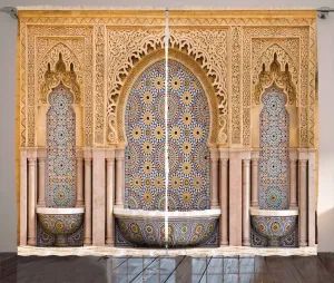 Штора в марокканском деревенском стиле ABAKUHAUS, башня Рабат Хассан, присборенная штора для спальни с петлями и крючками, 280 x 225 см, абрикосово-бледно-коричневый цвет Abakuhaus