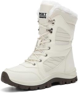 Зимние женские ботинки, водонепроницаемые с меховой подкладкой, теплые повседневные модные ботинки, утепленные нескользящие для прогулок на улице в холодную погоду Qacksv, White