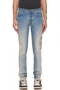 Amiri Синие узкие джинсы с аппликацией в виде квадратов