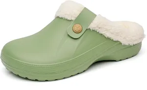 Сабо Armadillo для садоводства для женщин и мужчин, с меховой подкладкой, с памятью формы, теплые пушистые тапочки, зимние водонепроницаемые тапочки для дома и улицы, зимние теплые мягкие домашние тапочки с закрытым носком, унисекс Baimiu, зеленый