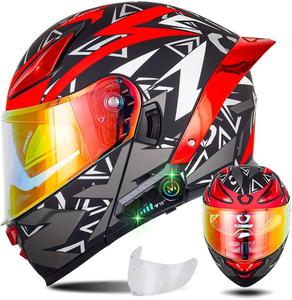 Шлем мотоциклетный CZSBXBHD с тонированным визором, черный / красный