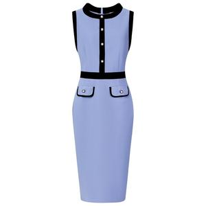 Женские платья-футляры Офисное платье-карандаш без рукавов контрастного цвета Hombety, синий