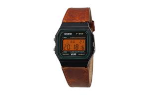 CASIO Мужские часы Retrofit Series с кварцевым механизмом и ремешком из натуральной кожи, черный циферблат