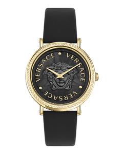 Часы из кожи V-Dollar Versace, цвет black/ip yellow gold/black
