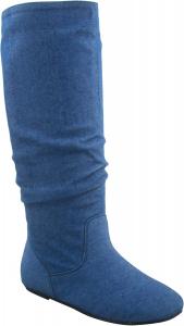 TOP Moda Data-1 Women's Shoes Cute & Comfort Round Toe Flat Heel Slouchy Mid Calf Boot, Denim Blue