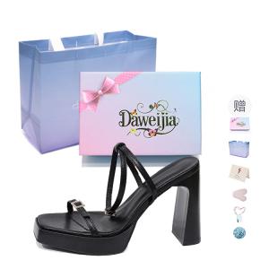 Домашние сандалии Dawei's House на одной бляшке женские черные в подарочной коробке с черным бантом и подарком, цвет Black Bowknot Box with Gift Included
