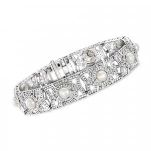 Браслет Ross-Simons с культивированным жемчугом и бриллиантами 6-6,5 мм из стерлингового серебра Ross-Simons, 7 In