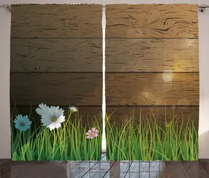 Штора ABAKUHAUS в деревенском стиле с цветочным рисунком, ромашковая полевая трава, присборенная штора для спальни с петлями и крючками, 280 x 175 см, зелено-коричневый цвет Abakuhaus