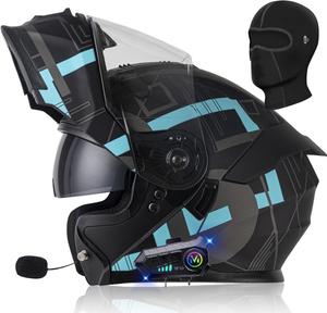 Шлем мотоциклетный AAREG Bluetooth, черный / бирюзовый