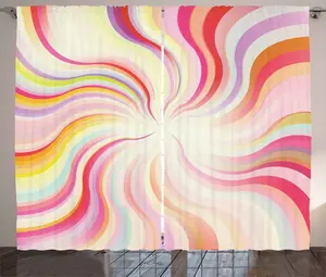 Оранжево-розовая штора в деревенском стиле ABAKUHAUS, волнистые линии, шестидесятые, универсальные ленточные шторы для гостиной с петлями и крючками, 280 x 175 см, разноцветная Abakuhaus