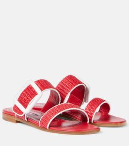 Сандалии из рафии с кожаной отделкой Tituba Manolo Blahnik, 6214 Bred/1012 Whit