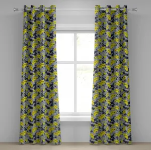 Шторы на люверсах ABAKUHAUS с цветочным узором, лепестки нарциссов контрастных тонов, ностальгический восточный принт с цветущими цветами, декоративные двухпанельные шторы, 280 см x 175 см, желтый и серый Abakuhaus