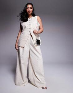 Льняные брюки широкого кроя ASOS LUXE Curve Co-ord с отделкой в стиле hotfix, кремового цвета